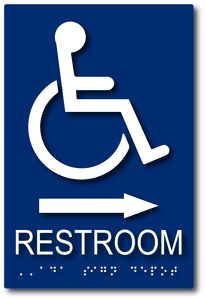 ADA-1163 ADA Wheelchair Accessible Restroom Sign with Directional Arrow - Blue