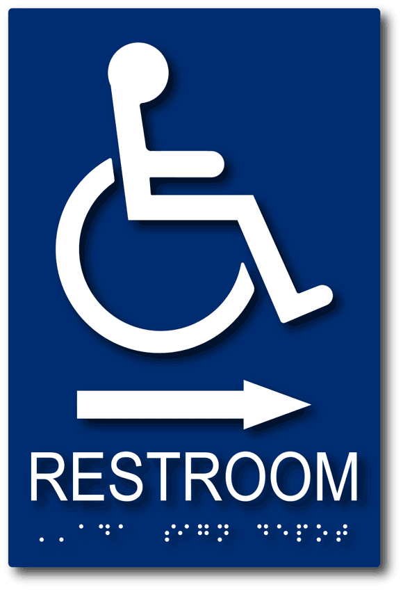 ADA-1163 ADA Wheelchair Accessible Restroom Sign with Directional Arrow - Blue