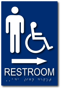 ADA-1164 Men's Bathroom Sign Wheelchair Accessible Symbol and Directional Arrow - Blue