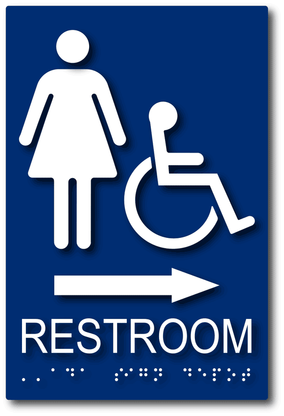 ADA-1165 Women's Accessible Restroom ADA Sign with Directional Arrow in Blue