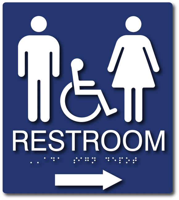 ADA-1166 Unisex Wheelchair Accessible Restroom Sign with Direction Arrow - Blue