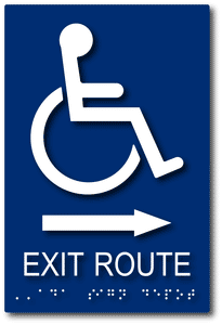 ADA-1168 Wheelchair Accessible Exit Route Sign with Arrow and Braille in Blue