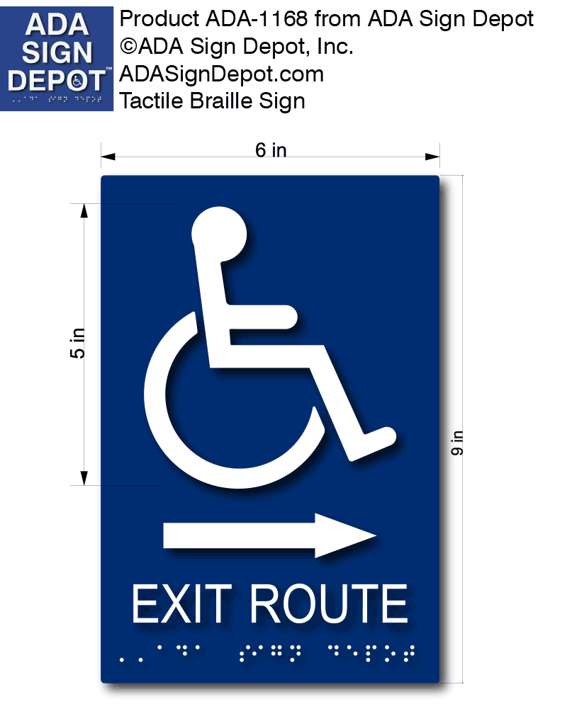 ADA Compliant Wheelchair Accessible Exit Route Sign with Arrow – ADA Sign  Depot, image size:800x994