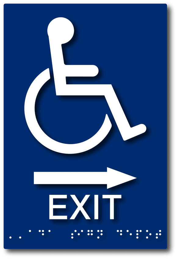 ADA-1217 ADA Wheelchair Accessible Exit Sign with Direction Arrow and Braille in Blue