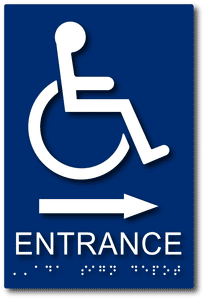 ADA-1218 ADA Handicap Wheelchair Entrance Sign with Direction Arrow - Blue