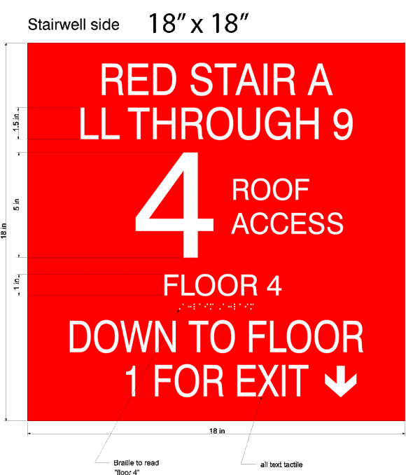 ADA-1227 Illinois ADA Compliant Color-Coded Stairwell Floor Level Signs