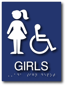 ADA-1233 ADA Compliant Wheelchair Accessible Girl's Restroom Sign for Schools in Blue