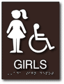 Girls Wheelchair Accessible Restroom Braille ADA Signs - 6" x 8" thumbnail