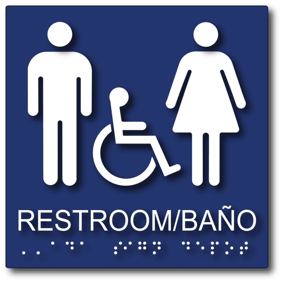 ADA Compliant Unisex Restroom-Bano Bilingual English-Spanish Sign in Blue