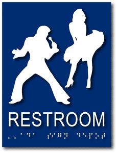 ADA-1237 Elvis Presley and Marilyn Monroe ADA Signs for Unisex Restrooms in Blue