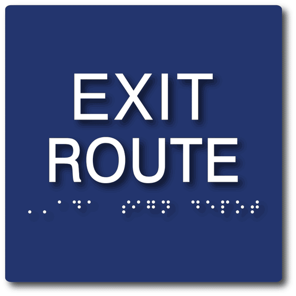 ADA-1243 Exit Route ADA Signs with Tactile Text and Grade 2 Braille - 6" x 6" in Blue