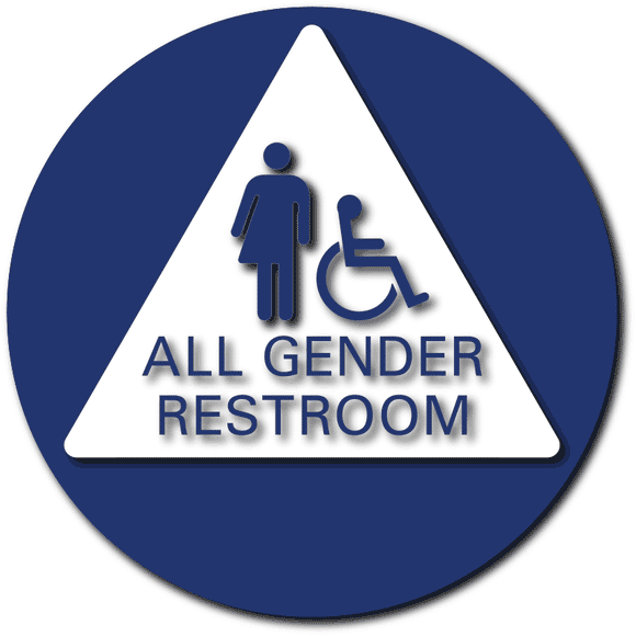 ADA-1251 All Gender Restroom Door Signs With All Genders and Wheelchair Symbols in Blue