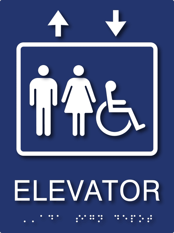 ADA-1253 Elevator Sign with People and Wheelchair Symbols - ADA Compliant - Blue