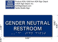 Gender Neutral Restroom Tactile Text and Braille ADA Signs - 9"x4" thumbnail