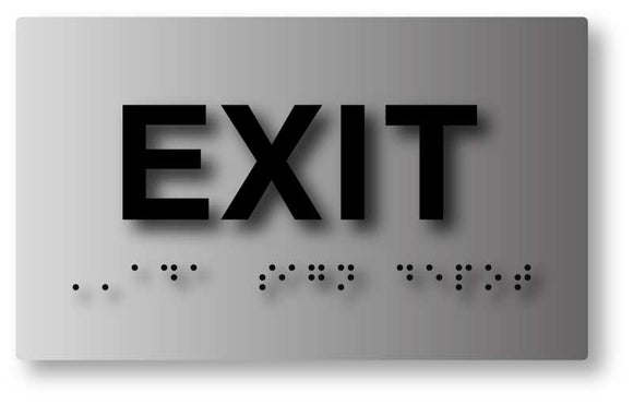 BAL-1005 Brushed Aluminum Tactile Braille Exit ADA Sign - Black