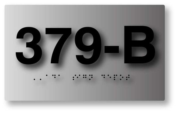 BAL-1003 Custom Tactile Braille Room Number ADA Signs in Brushed Aluminum - Black