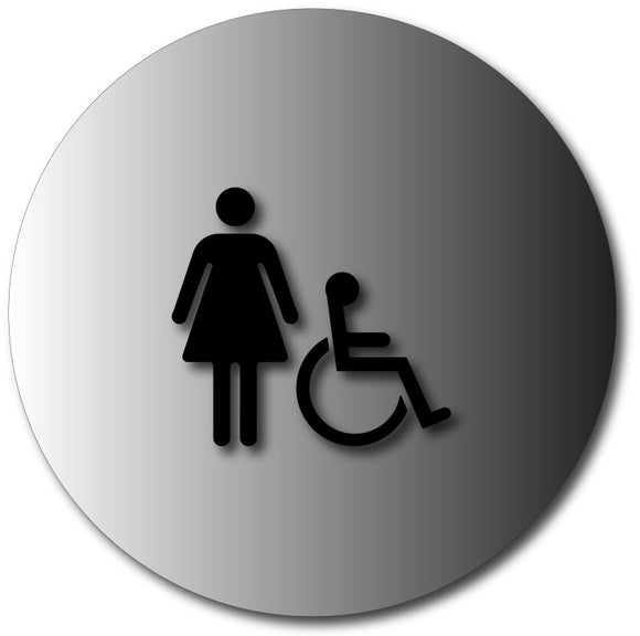 BAL-1007 Womens Restroom Door Sign with Female and Wheelchair Symbols Black
