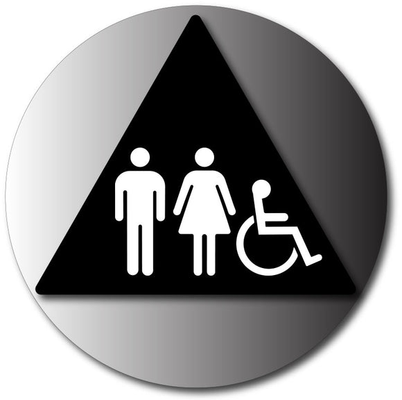 BAL-1009 Unisex Wheelchair Accessible Restroom Door Sign in Brushed Aluminum Black