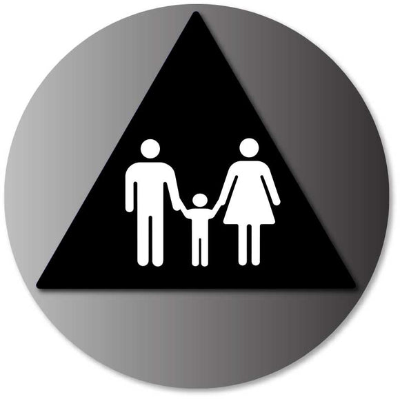 BAL-1011 Family Unisex Restroom Door Sign on Brushed Aluminum - Black