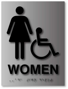 BAL-1013 Womens Wheelchair Accessible Restroom Sign in Brushed Aluminum Black