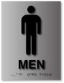 Mens Bathroom Braille ADA Signs in Brushed Aluminum - 6" x 8" thumbnail
