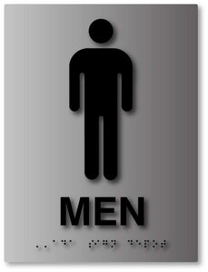 BAL-1016 Mens Bathroom Sign in Brushed Aluminum - Black