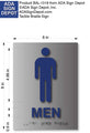 Mens Bathroom Braille ADA Signs in Brushed Aluminum - 6" x 8" thumbnail