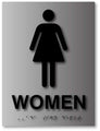 Womens Restroom Braille ADA Signs in Brushed Aluminum - 6" x 8" thumbnail