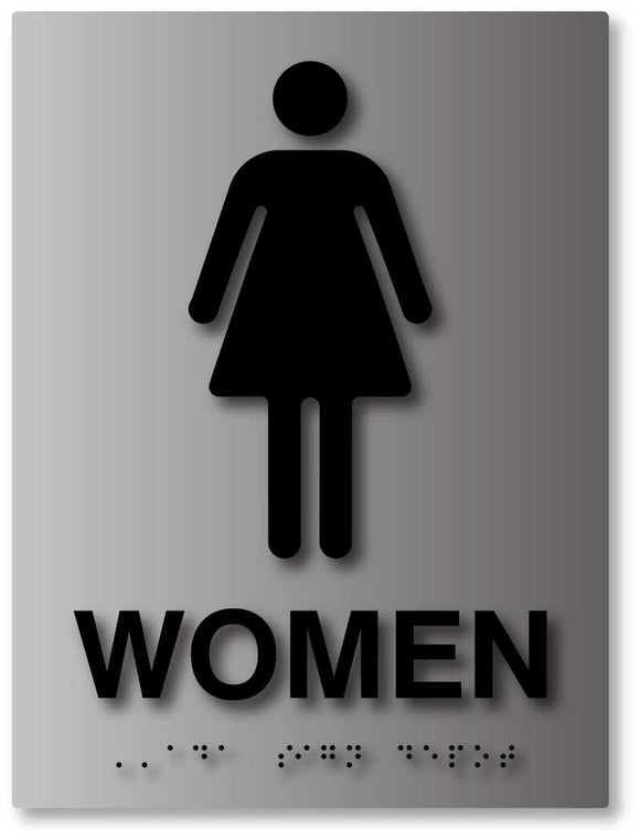BAL-1017 Womens Bathroom ADA Signs with Gender Symbol in Brushed Aluminum Black