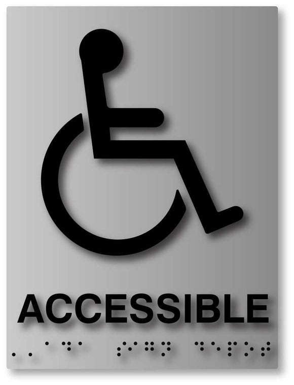 BAL-1018 Wheelchair Symbol Accessible ADA Sign with Braille on Brushed Aluminum - Black
