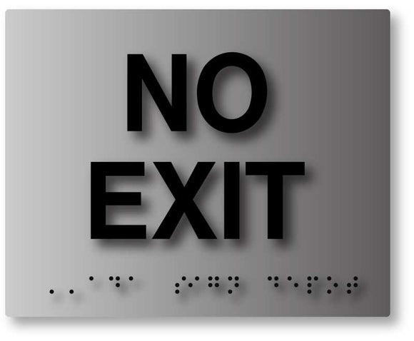 BAL-1022 No Exit Tactile Braille Sign in Brushed Aluminum - Black