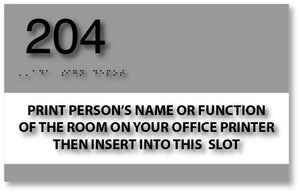BAL-1025 Custom Sign with Room Number and Name Insert Window - Brushed Aluminum - Black
