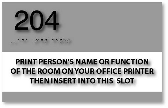 BAL-1025 Custom Sign with Room Number and Name Insert Window - Brushed Aluminum - Black