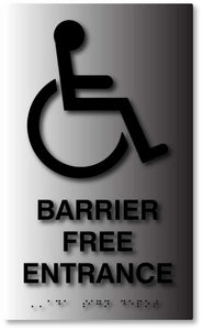 BAL-1033 Barrier Free Entrance ADA Sign in Brushed Aluminum - Black