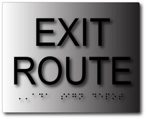 BAL-1034 Brushed Aluminum Tactile Braille Exit Route ADA Sign - Black