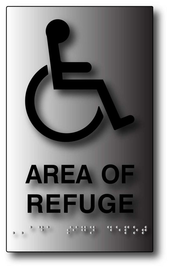 BAL-1037 Brushed Aluminum Area Of Refuge ADA Sign - Black