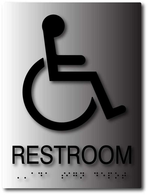 BAL-1039 Brushed Aluminum Wheelchair Accessible Restroom Sign Black