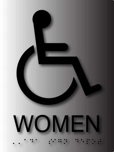 BAL-1041 Wheelchair Accessible Women's Bathroom Sign in Brushed Aluminum Black
