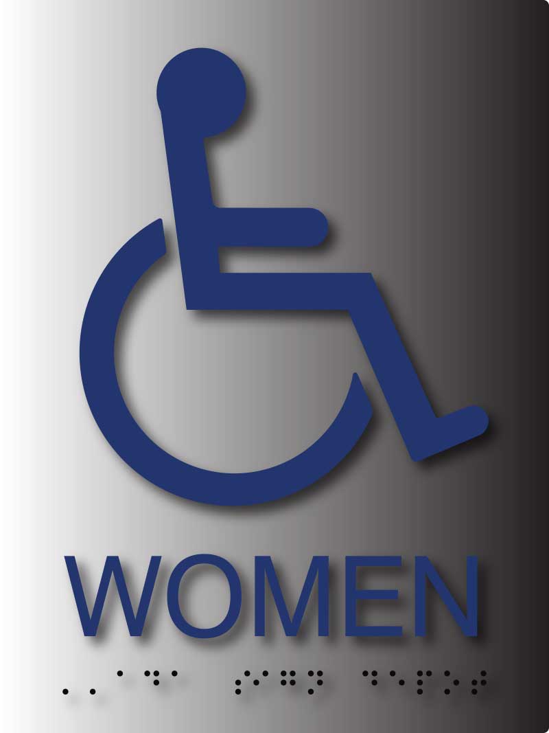 Women's Wheelchair Accessible Restroom Sign in Brushed Aluminum – ADA ...