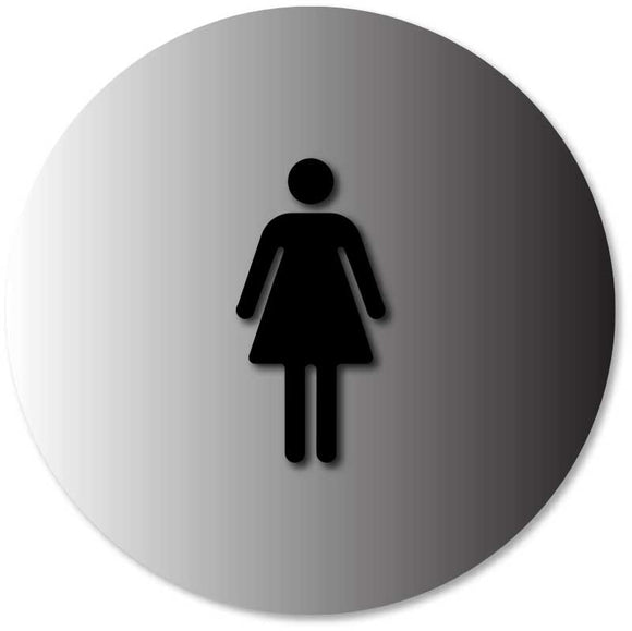 BAL-1042 Women's Restroom Door Circle Sign Black on Brushed Aluminum