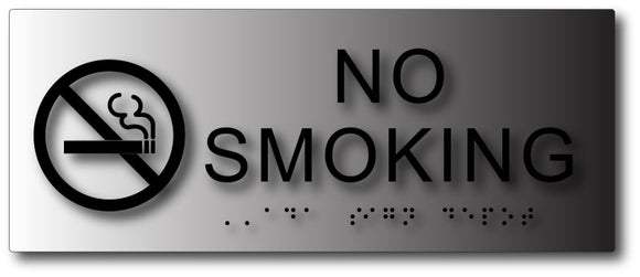 BAL-1049 Brushed Aluminum Tactile Braille No Smoking Sign in Black