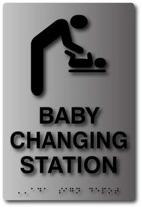 BAL-1052 Baby Changing Tactile Braille Sign in Brushed Aluminum Black