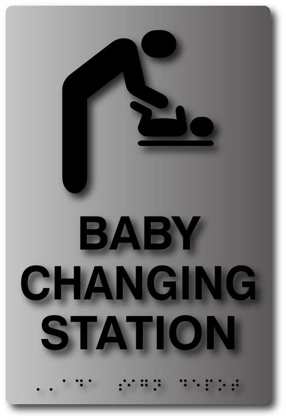 BAL-1052 Baby Changing Tactile Braille Sign in Brushed Aluminum Black