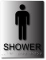 Mens Shower Tactile Sign with Braille on Brushed Aluminum - 6" x 8" thumbnail