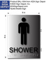 Mens Shower Tactile Sign with Braille on Brushed Aluminum - 6" x 8" thumbnail