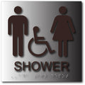 Unisex Wheelchair Accessible Shower Sign - Brushed Aluminum - 8" x 8" thumbnail