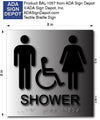 Unisex Wheelchair Accessible Shower Sign - Brushed Aluminum - 8" x 8" thumbnail