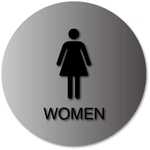 BAL-1064 Womens Bathroom Door Sign - Tactile Female Gender Symbol and Text in Black