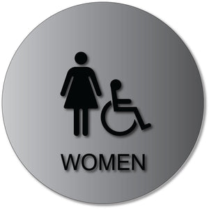 BAL-1066 Women's Wheelchair Accessible Bathroom Door Sign in Brushed Aluminum - Black