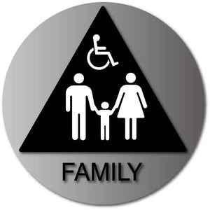 BAL-1070 Family and Wheelchair Accessible Restroom Door Sign in Brushed Aluminum - Black